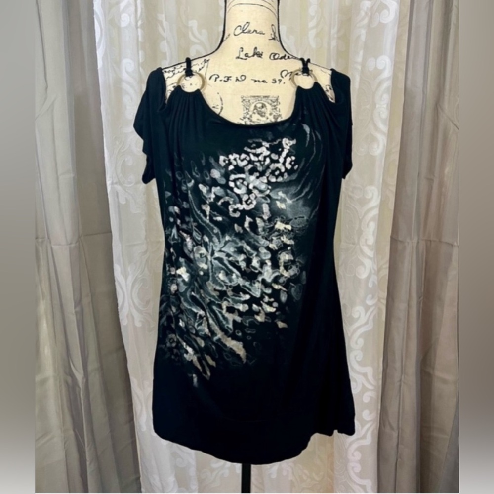 Vanity Animal Print Drop Sleeve Cold Shoulder Top